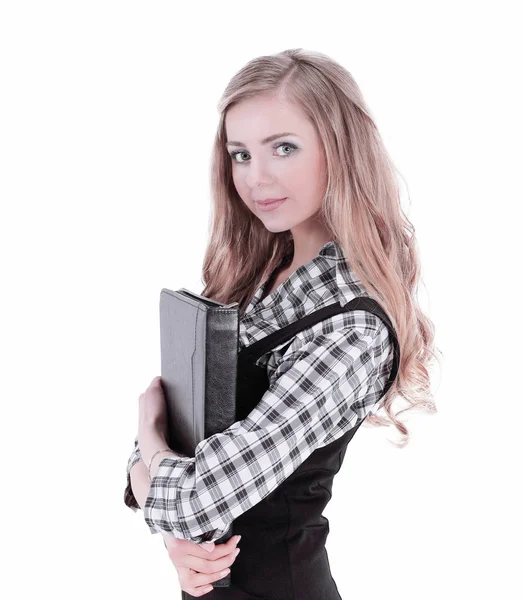 Young business woman with a folder for documents. — Stock Photo, Image