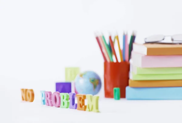 Words - no problem-on a blurred background of school supplies — Stock Photo, Image