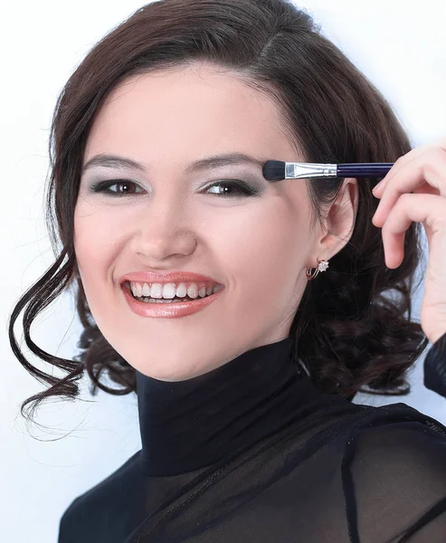 Hermosa joven con maquillaje diario. foto con espacio de copia — Foto de Stock