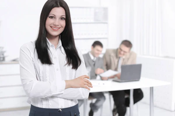 Portrait of a woman Manager on the background of the office — Stock Photo, Image