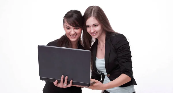 Dwóch pracowników sukces, patrząc na ekran laptopa — Zdjęcie stockowe