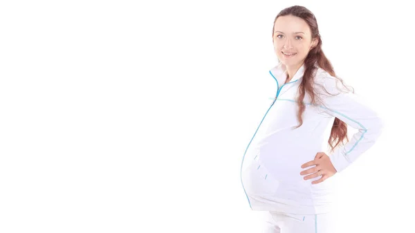Porträt einer schönen schwangeren Frau. Isoliert auf weiß — Stockfoto