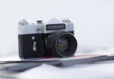 yakın çekim. Eski retro 35mm film kamera Sovyetler