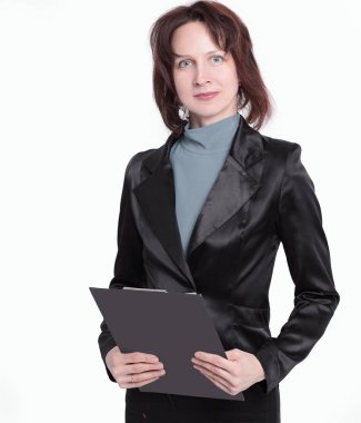 belgeleri .isolated beyaz kadınla modern iş