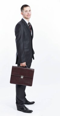 Beyaz deri briefcase.isolated ile Executive iş adamı