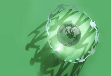 Grup kağıt adam cam dünya çapında ayakta