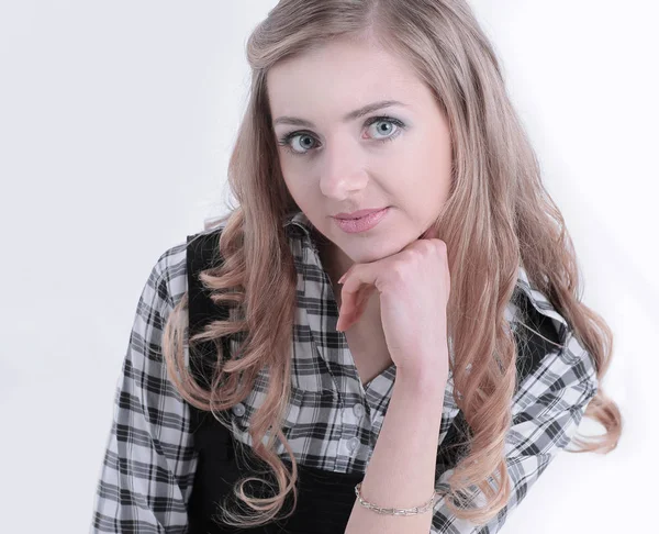 Ofis koltuğu oturan closeup.young iş kadın