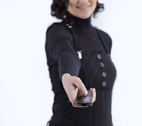 Selbstbewusste Geschäftsfrau im Handy-Gespräch. — Stockfoto