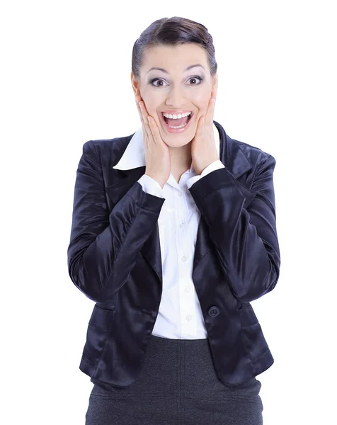 Sorprendido joven negocio woman.isolated sobre fondo blanco — Foto de Stock