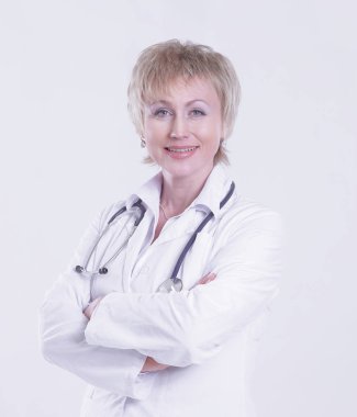 physician.isolated beyaz üzerine pratik kadın portresi