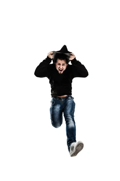 Energieke en charismatische jongen rapper dansen breakdance. — Stockfoto