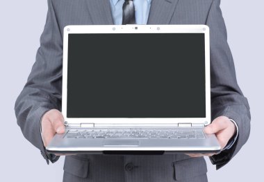 Beyaz üzerinde açık dizüstü .isolated gösteren Yöneticisi