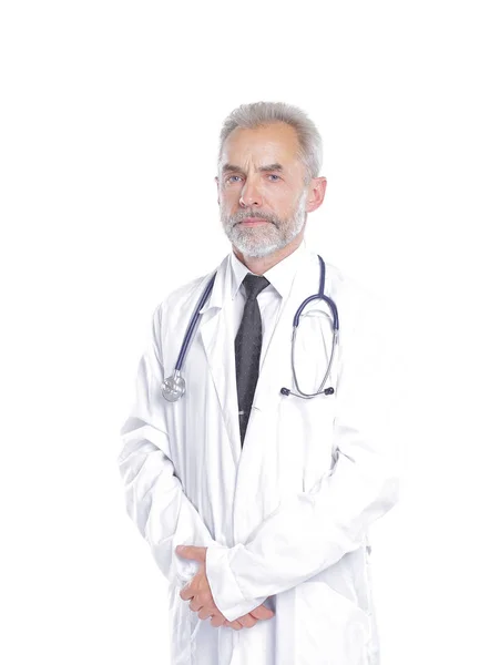 Πορτρέτο του ένα therapist.isolated ανώτερος γιατρός επάνω ελαφρύς υπόβαθρο — Φωτογραφία Αρχείου