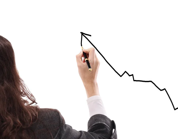 Úzké up.business žena kreslení diagram marketingového na flip chart — Stock fotografie
