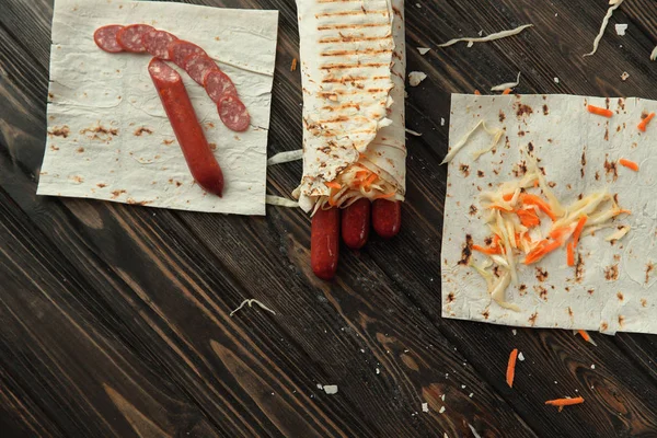 Ingredienti Cucinare Kebab Con Salsiccie Photo Con Spazio Copia — Foto Stock