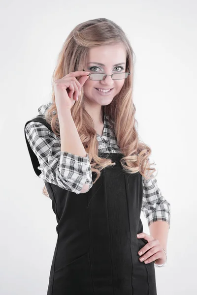 Closeup.confident jovem mulher de negócios. isolado em fundo branco — Fotografia de Stock