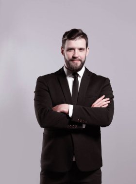 gri arka plan üzerinde başarılı bir businessman.isolated portresi