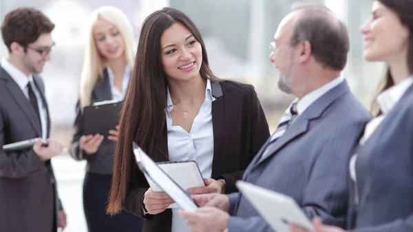 Close up.group of business people preparing to start a business meeting — Stock Photo, Image