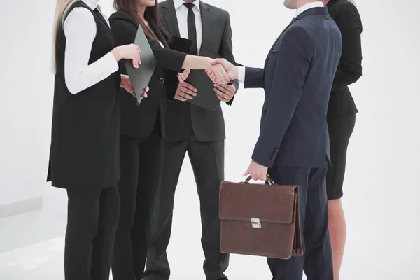 Close up.handshake business woman with a lawyer .isolated on white — Stock Photo, Image