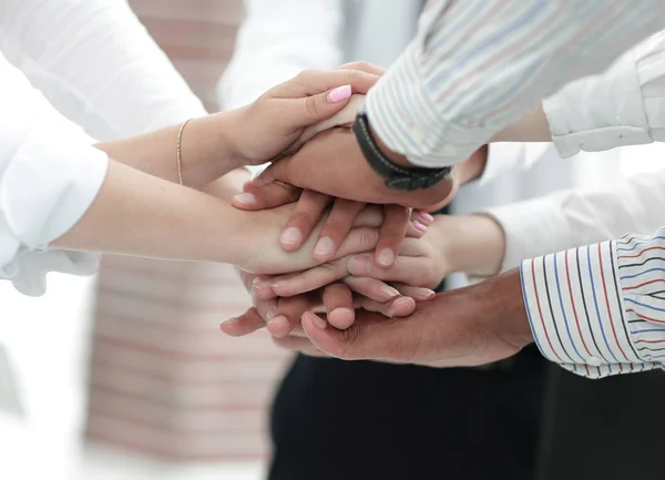 Close-up van zakelijke team zetten hun handen op elkaar — Stockfoto