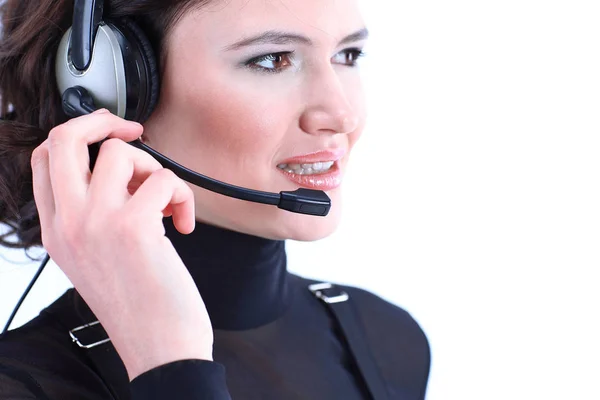 Primo piano. Ritratto di un call center dipendente. foto con spazio di copia — Foto Stock