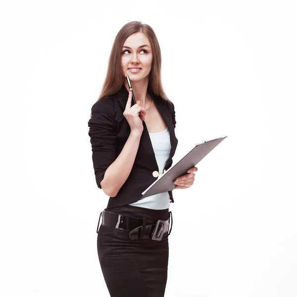 クローズ アップ。白の documents.isolated でビジネスを成功させる女性 — ストック写真