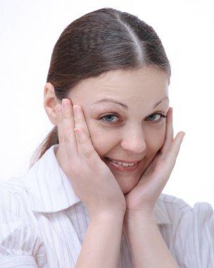 başarılı bir genç kadın closeup.Portrait. beyaz izole