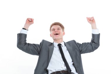 closeup.a çok mutlu genç businessman.isolated bir beyaz