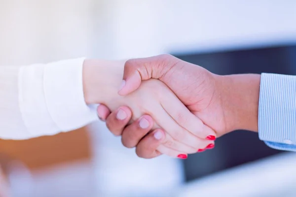 Closeup.greeting business women with a business partner. — Stock Photo, Image
