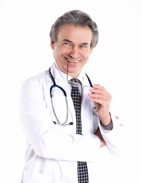 Beyaz zemin üzerinde bir hayırsever Doktor therapist.isolated portresi — Stok fotoğraf