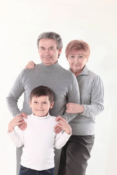 Abuela, abuelo y nieto. aislado en blanco . — Foto de Stock