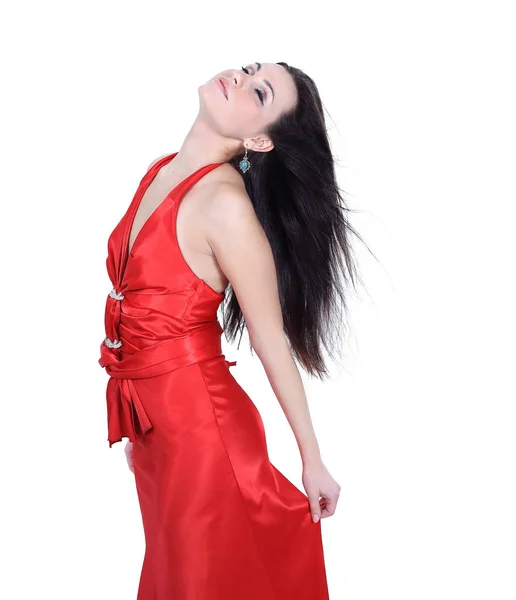Porträt einer schönen jungen Frau in einem roten Kleid — Stockfoto
