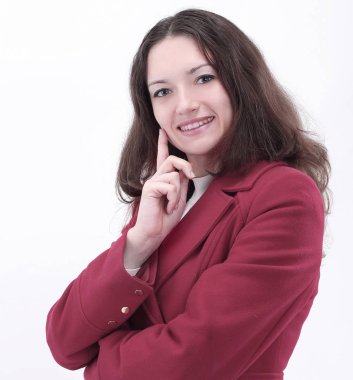 Kırmızı paltolu modern bir genç kadın portresi