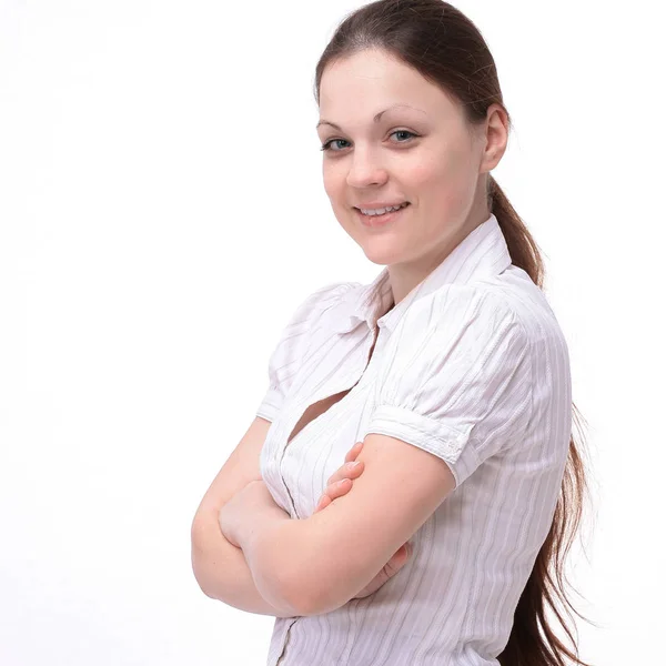 In full growth.portrait of a young woman office worker — Stock Photo, Image
