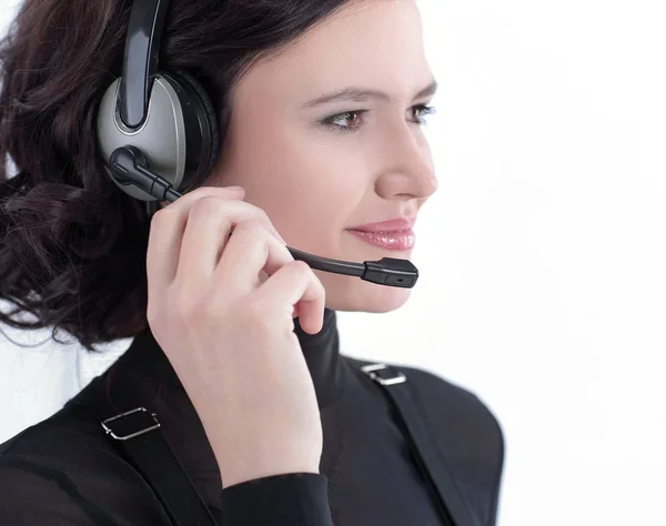 Closeup.portrait de uma foto de call center de funcionário com espaço de cópia — Fotografia de Stock