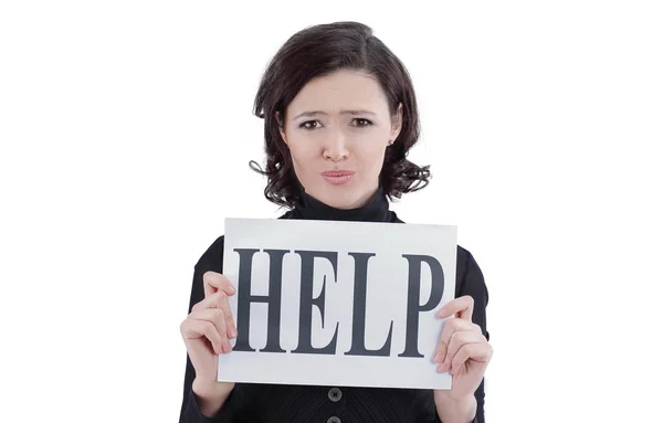 Upset young business woman asking for help. — Stock Photo, Image