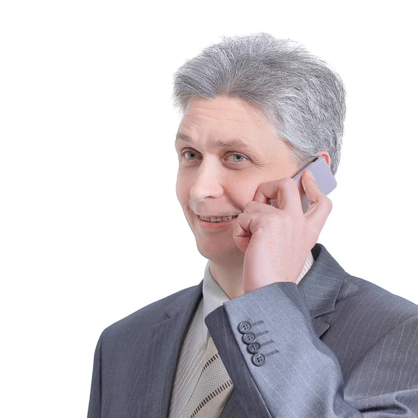 Senior businessman talking on mobile phone.isolated on a white — Stock Photo, Image