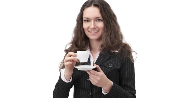 Closeup.successful affärskvinna med en kopp kaffe — Stockfoto