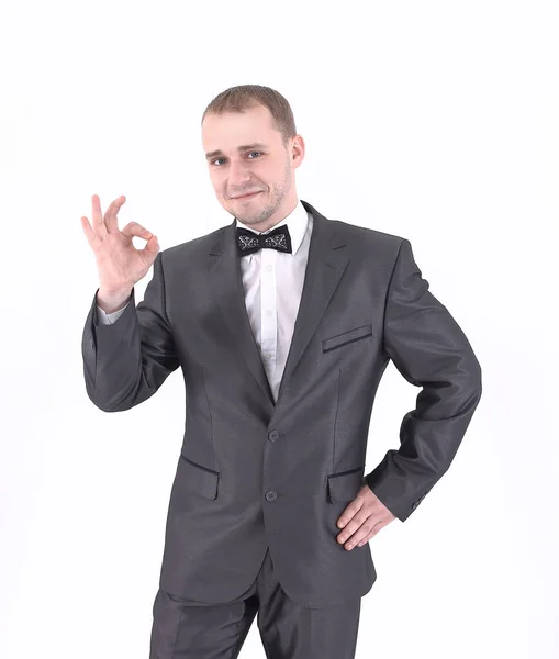 Exitoso hombre de negocios mostrando signo OK.isolated en blanco — Foto de Stock