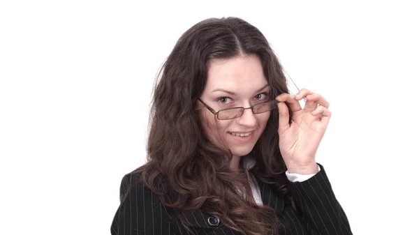 Close seup.portrait de femme d'affaires moderne.isolé sur un blanc — Photo