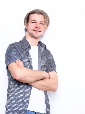 Porter çağdaş adam beyaz jeans.isolated