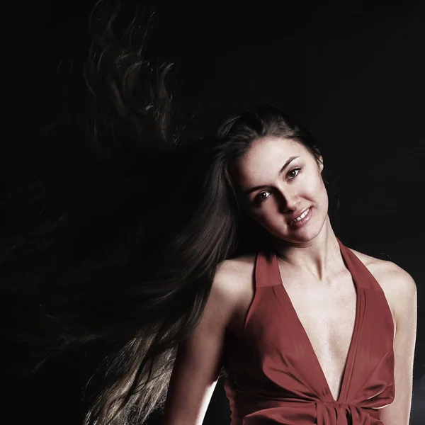 Retrato de mulher jovem na moda em um vestido vermelho. isolado o — Fotografia de Stock