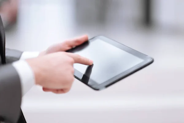 Close-up Of Businessperson Using Digital Tablet With Blank Disp — Stock Photo, Image