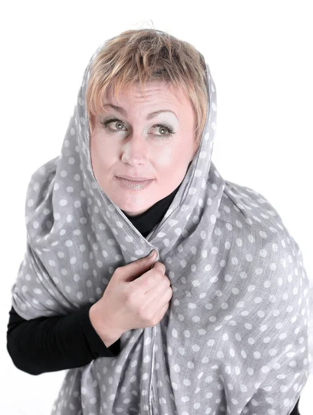 Closeup .stylish vrouwen gekleed in een zachte zakdoek — Stockfoto