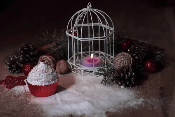 Bela composição de Natal .photo com espaço de cópia — Fotografia de Stock