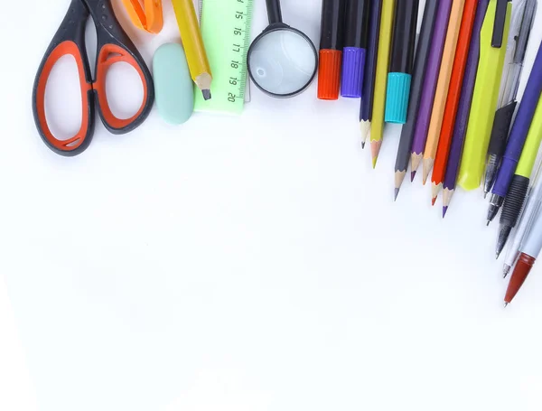 Photo of school supplies and place for text on white background — Stock Photo, Image