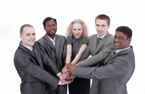 Equipo de negocios mostrando unión con sus manos juntas formando un —  Fotos de Stock