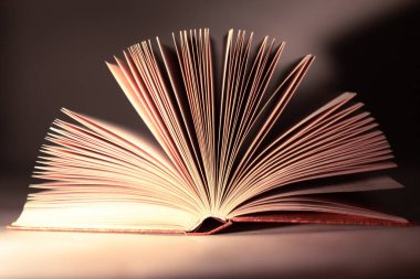 Book.isolated sarı bir arka plan üzerinde açın. kopya alanı ile fotoğraf