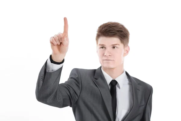 Hombre de negocios guapo mostrando signos de diferencia. aislado sobre un fondo blanco — Foto de Stock