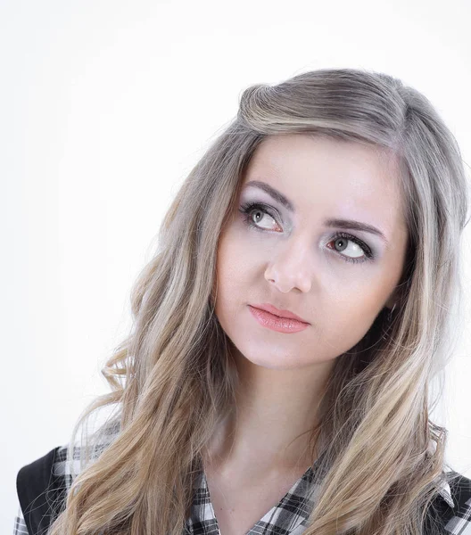 Closeup.young mulher de negócios olhando para o espaço de cópia . — Fotografia de Stock